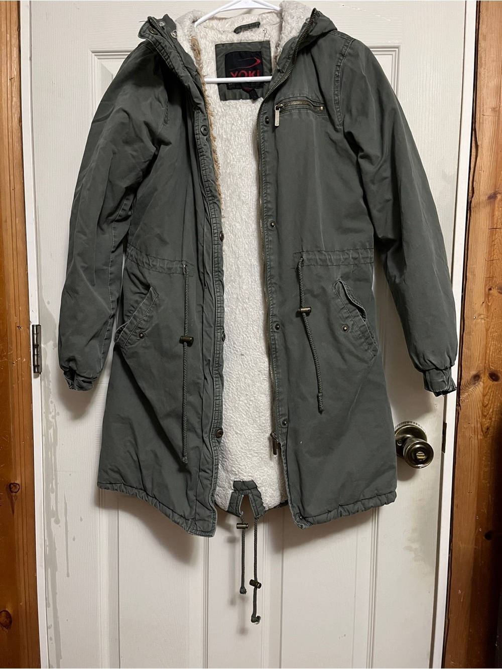 Yoki Olive Green Jacket with White Sherpa Trim